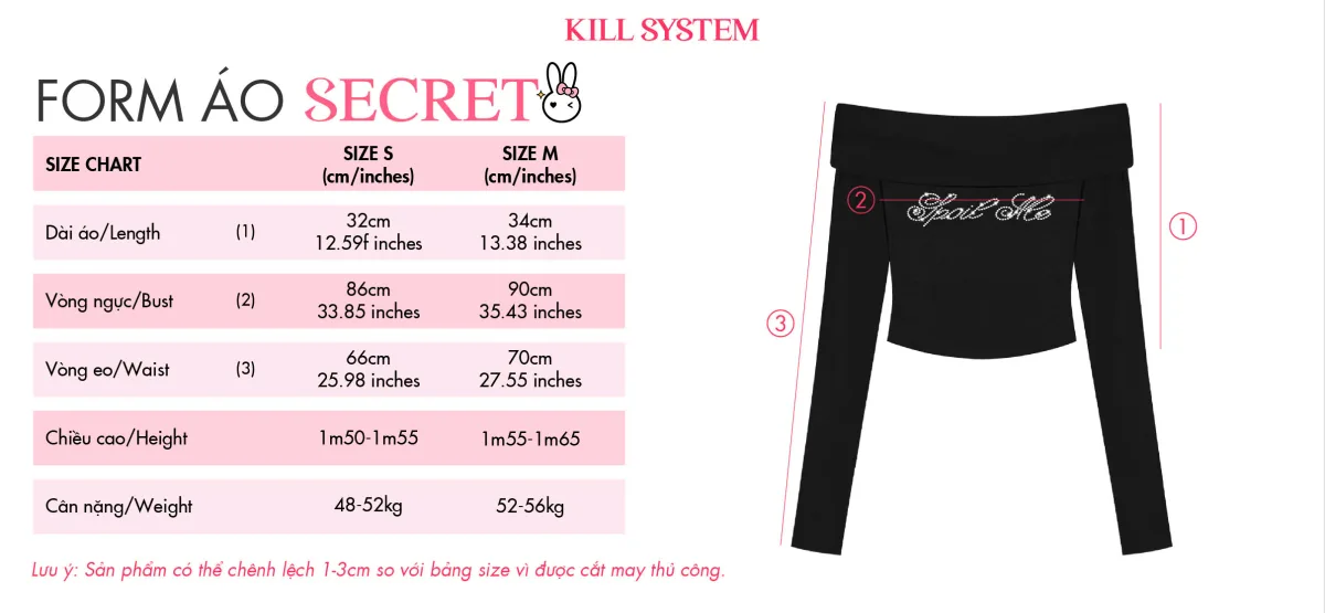 Áo trễ vai tay dài SECRET đính đá thắt nơ nữ tính - KILL SYSTEM