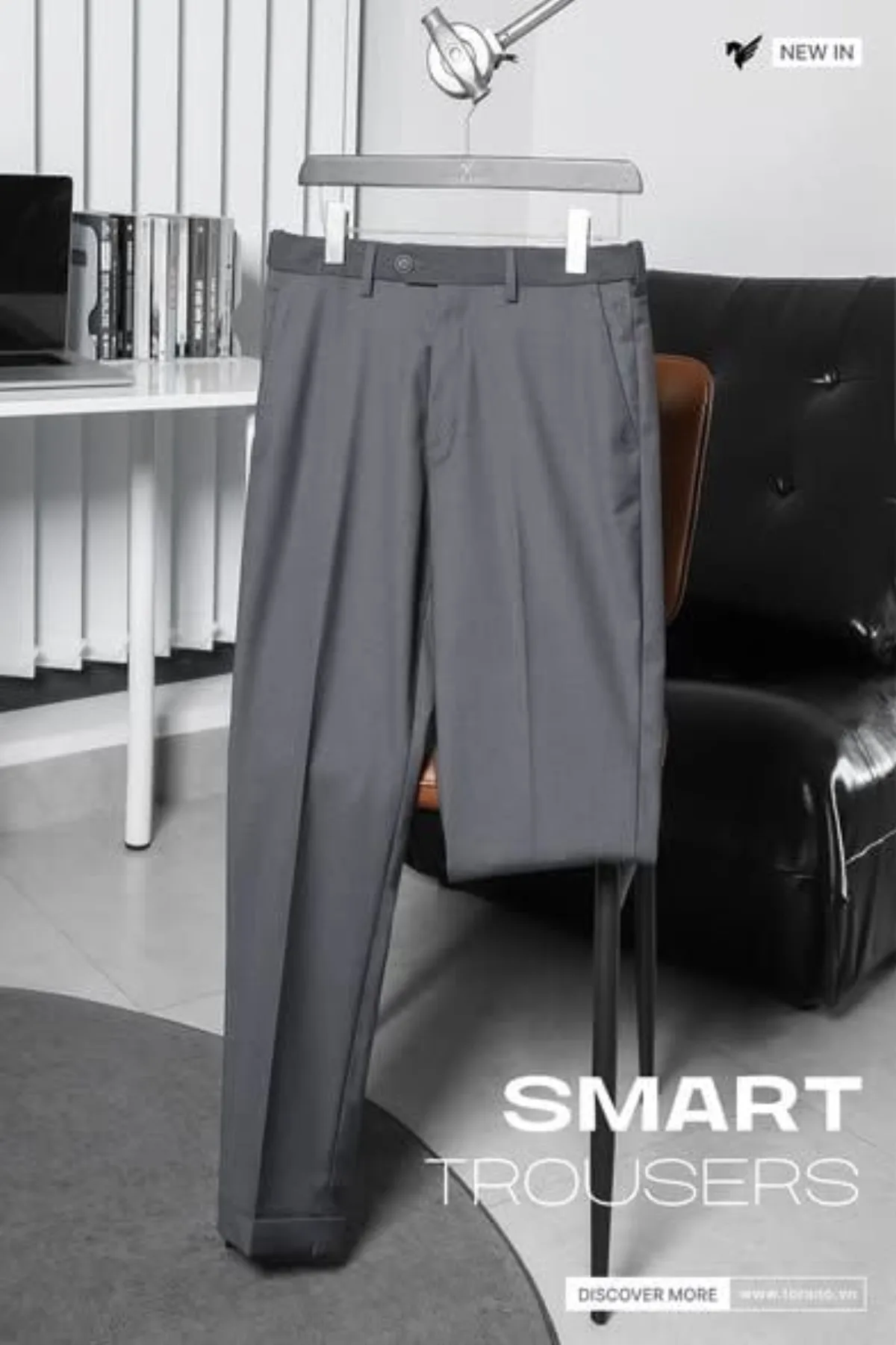 Quần âu nam SMART TROUSERS TORANO slimfit trơn cạp chun túi chéo thêu logo GABT892