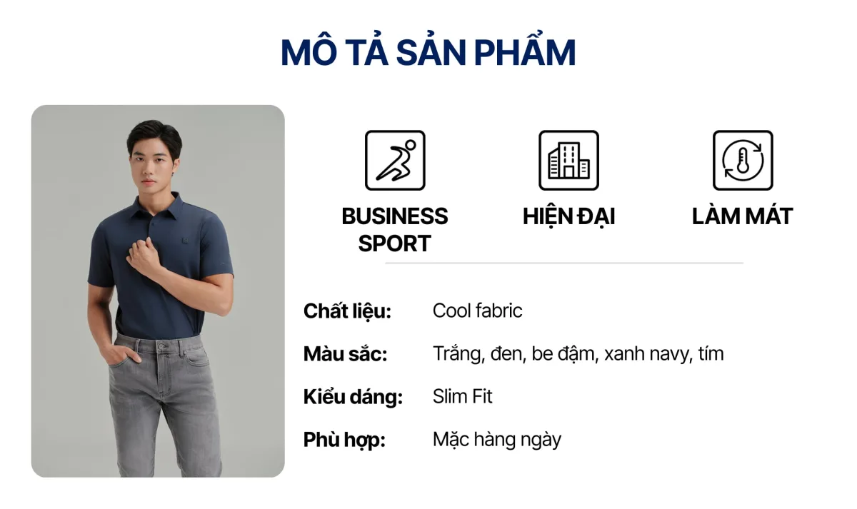 Áo Polo Nam ProCool New Gen ICONDENIM, công nghệ hạt làm mát, vải Cool Fabric độc quyền co giãn giữ form tốt PLID0228