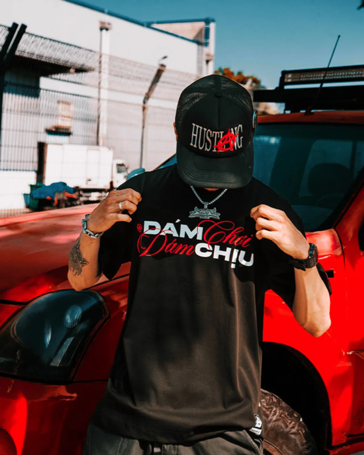 Áo thun màu đỏ, đen local brand DAVIES form rộng tay lỡ "Dám chơi - Dám chịu" Tee l D37-T3