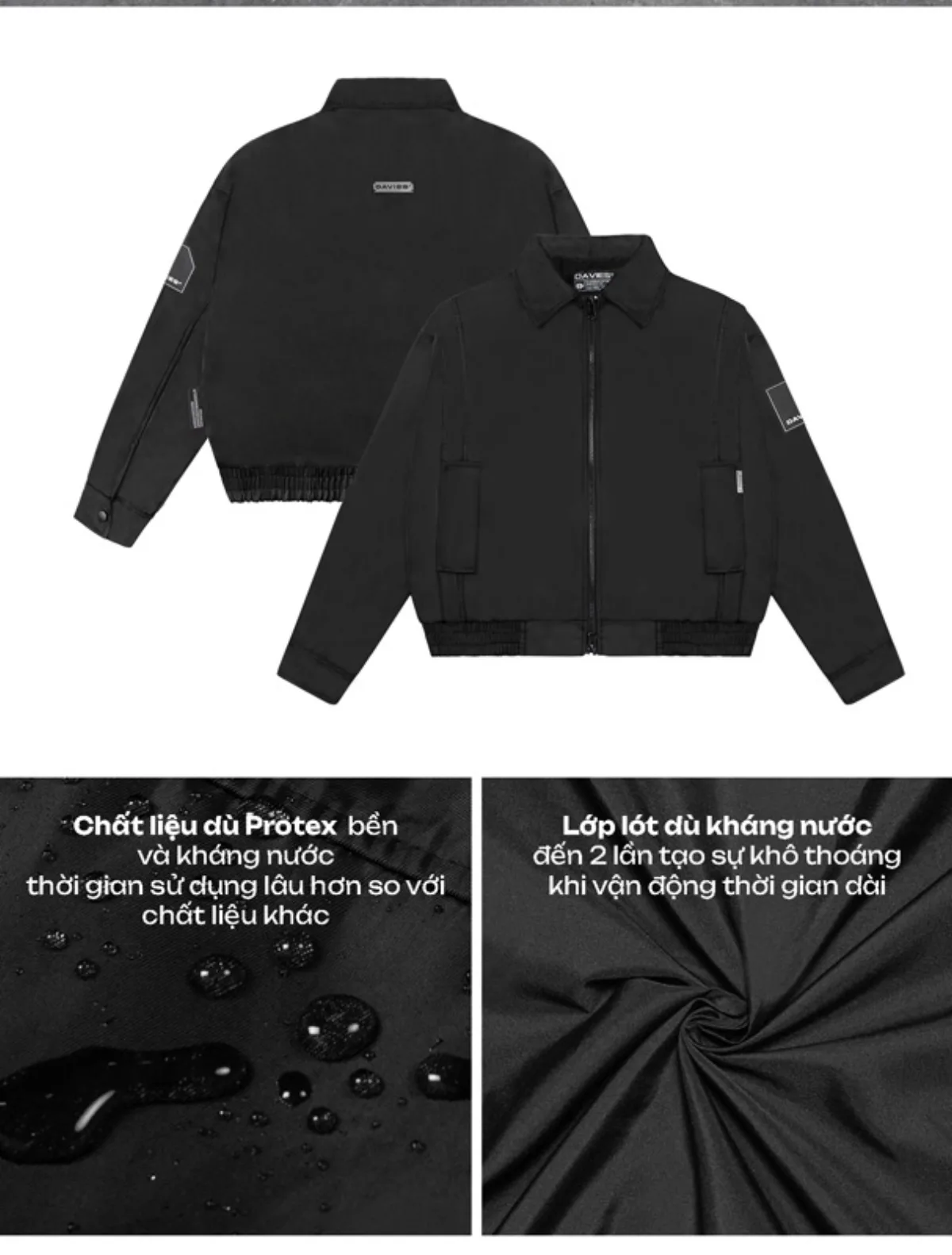 Áo khoác bomber nữ nam màu đen DAVIES local brand cổ bẻ form rộng chất da lộn, dù protex 2 lớp Coor Bomber Jacket