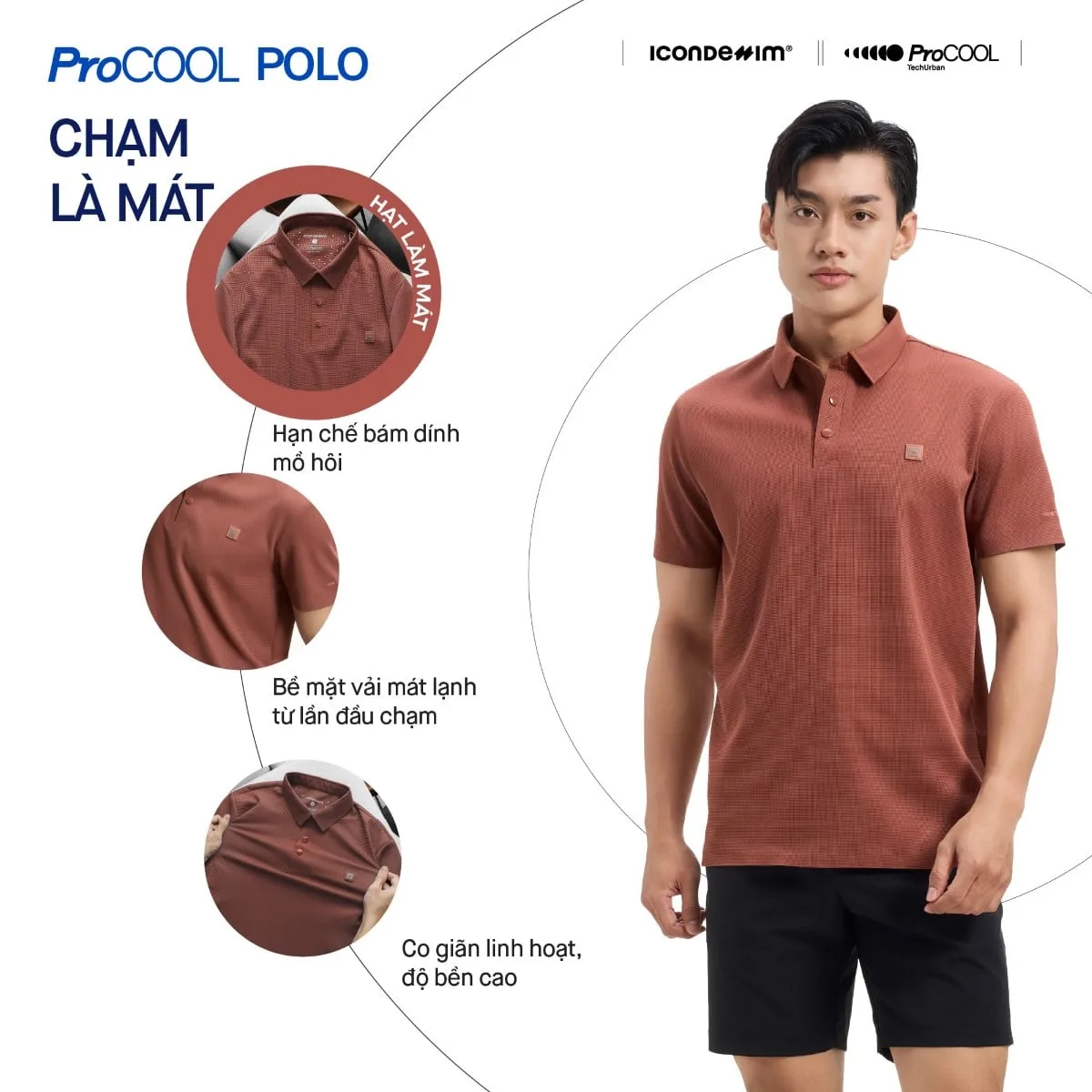 Áo polo nam PROCOOL ICONDENIM form slim-fit, công nghệ hạt làm mát thoáng khí, co giãn 4 chiều, vải mịn ít nhăn PLID0153