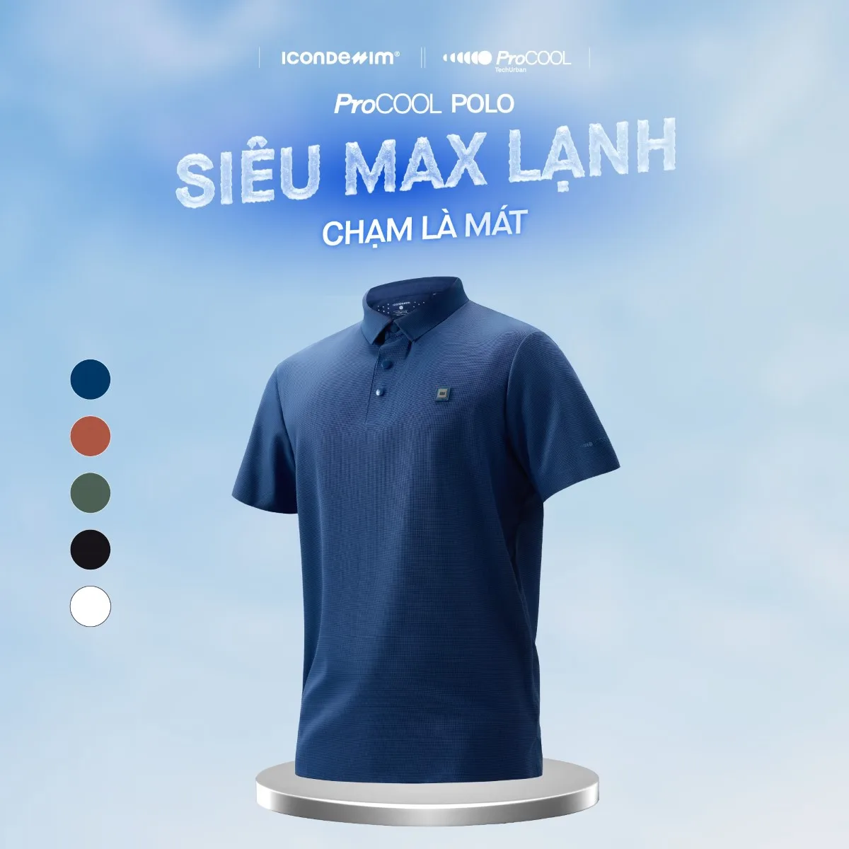 Áo polo nam PROCOOL ICONDENIM form slim-fit, công nghệ hạt làm mát thoáng khí, co giãn 4 chiều, vải mịn ít nhăn PLID0153