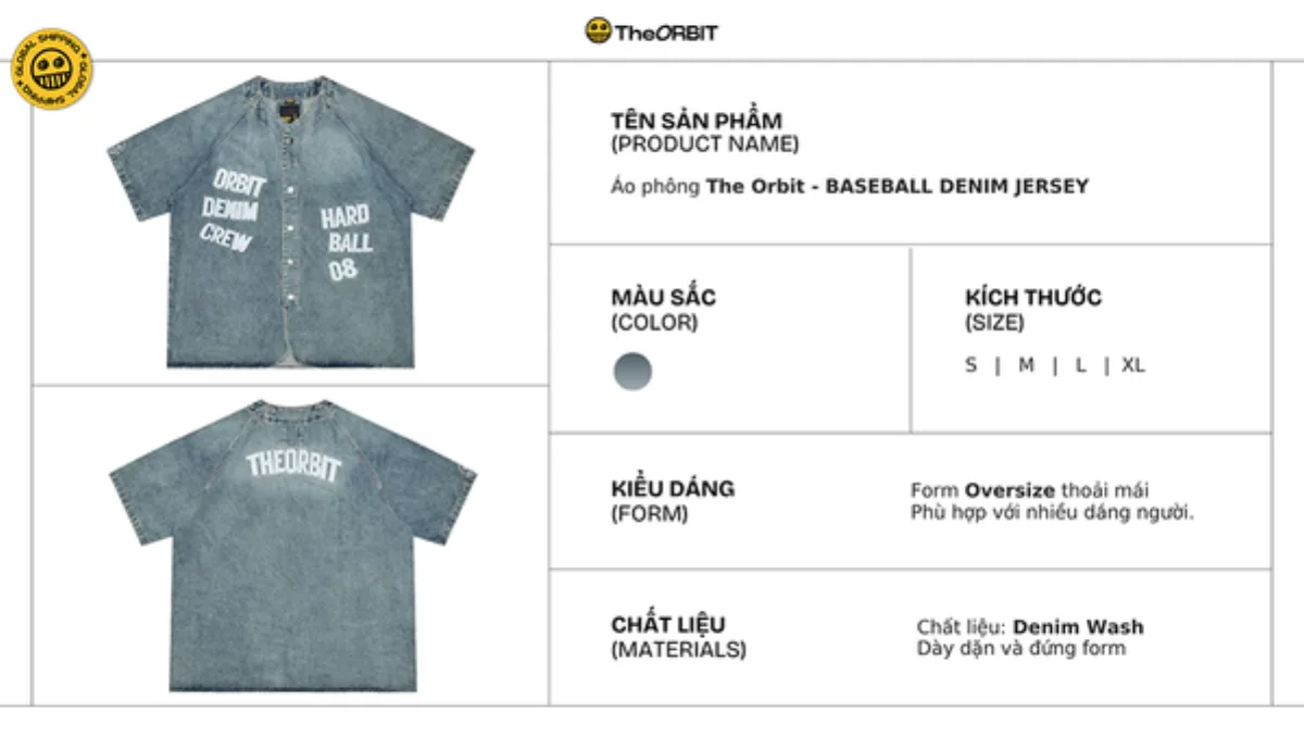 COMBO ORBIT Áo BASEBALL DENIM JERSEY + Quần ORBIT Denim Short - Local Brand Chính Hãng
