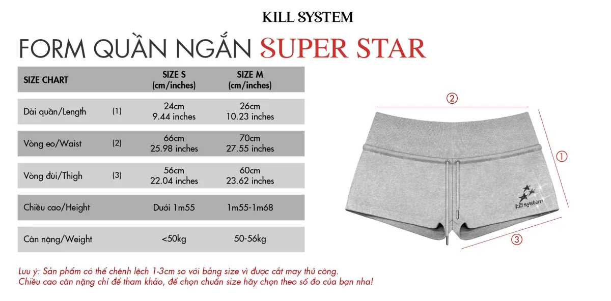 Quần short nỉ cạp trễ in nhũ SUPER STAR - 𝐊𝐈𝐋𝐋 𝐒𝐘𝐒𝐓𝐄𝐌