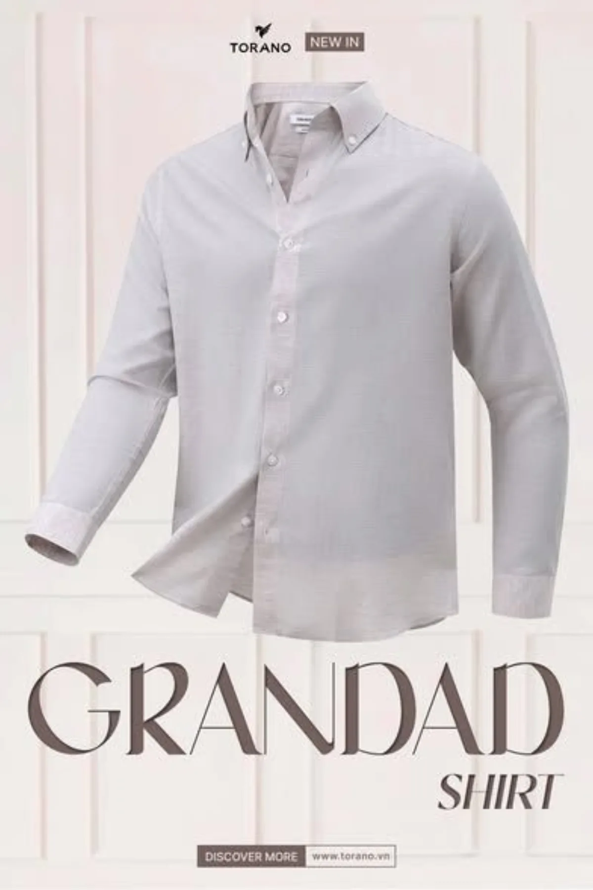 Sơ mi dài tay GRANDAD SHIRT TORANO trơn premium thêu logo ở thép tay mềm mại, thoáng khí GATB511