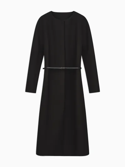 Roko Tailored Coat in Virgin Wool With Leather Belt