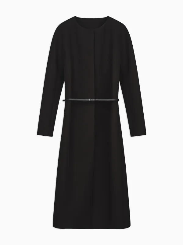 Roko Tailored Coat in Virgin Wool With Leather Belt