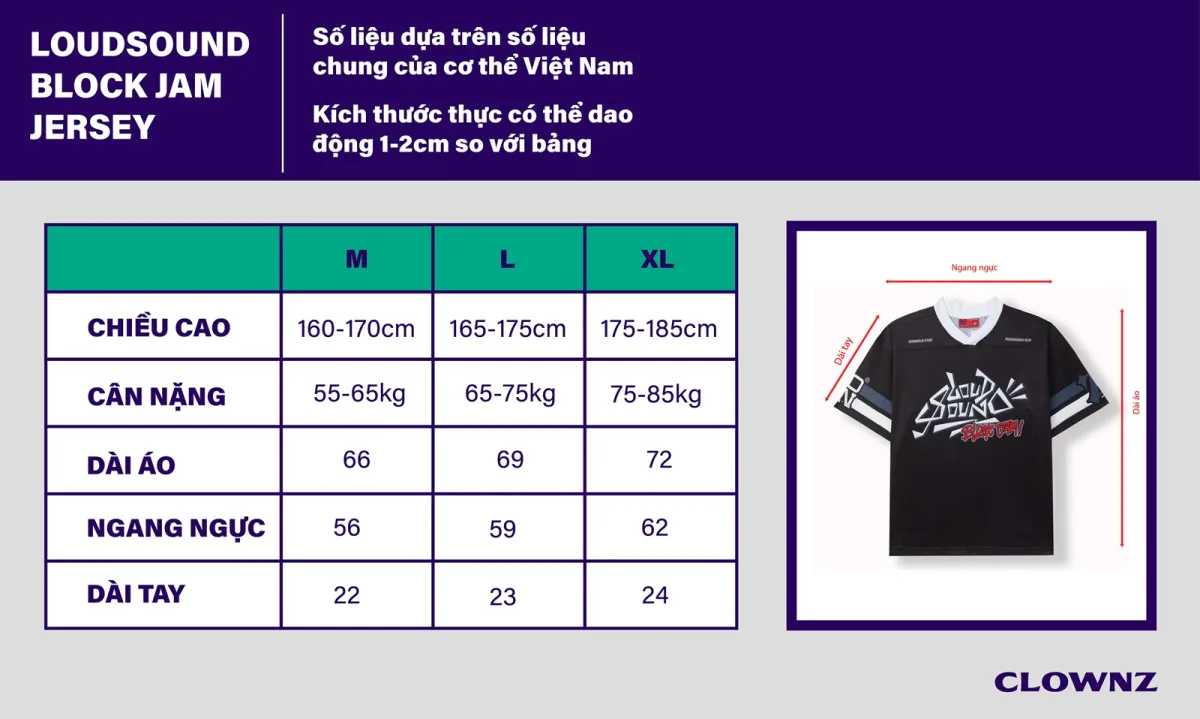 Áo phông Loud Sound Block Jam Jersey T-shirt áo đẹp tay lỡ cổ tròn vải mesh cao cấp áo thun nam nữ unisex