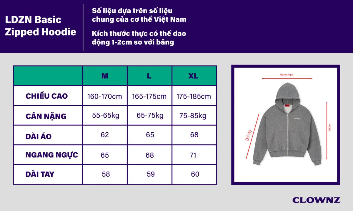Áo hoodie zip ClownZ LDZN Basic Zipped Hoodie local brand form rộng đồ mùa đông nam nữ unisex