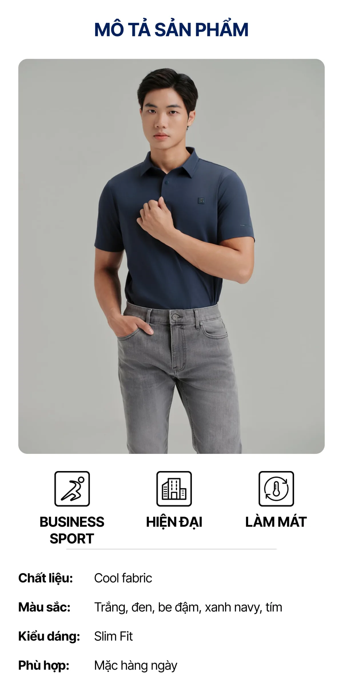 Áo Polo Nam ProCool New Gen ICONDENIM, công nghệ hạt làm mát, vải Cool Fabric độc quyền co giãn giữ form tốt PLID0228