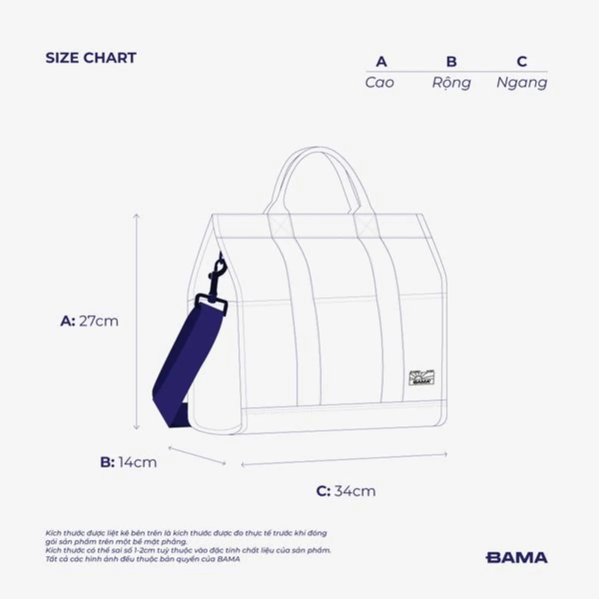 Túi tote nữ đi làm BAMA New Basic Totes NB802-M thời trang nhiều ngăn túi đeo chéo vải canvas đi học