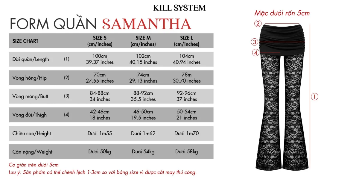 Quần ren ống loe phối váy ôm cạp thấp sexy tôn dáng SAMANTHA - 𝐊𝐈𝐋𝐋 𝐒𝐘𝐒𝐓𝐄𝐌