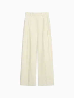 Bone Pleated Trousers in Heavy Cotton