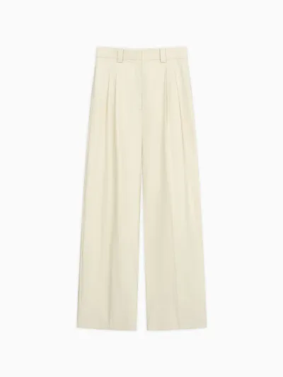 Bone Pleated Trousers in Heavy Cotton