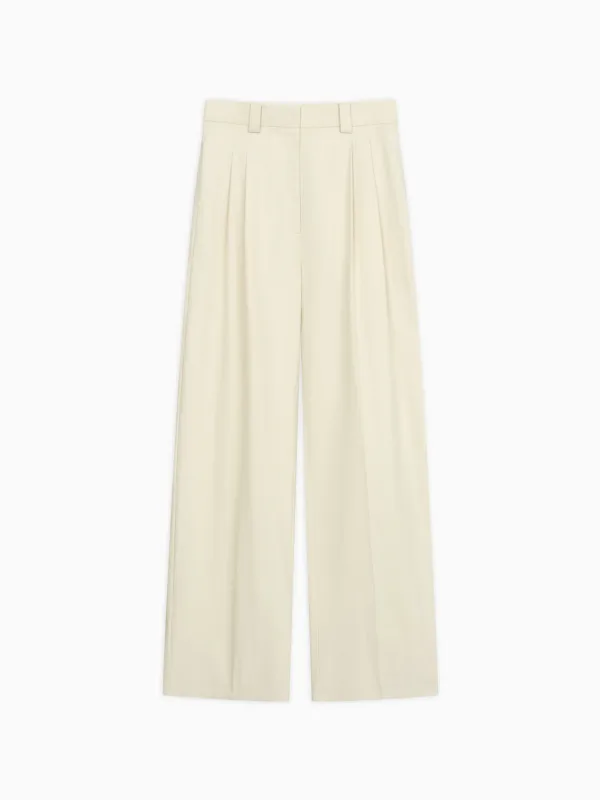 Bone Pleated Trousers in Heavy Cotton