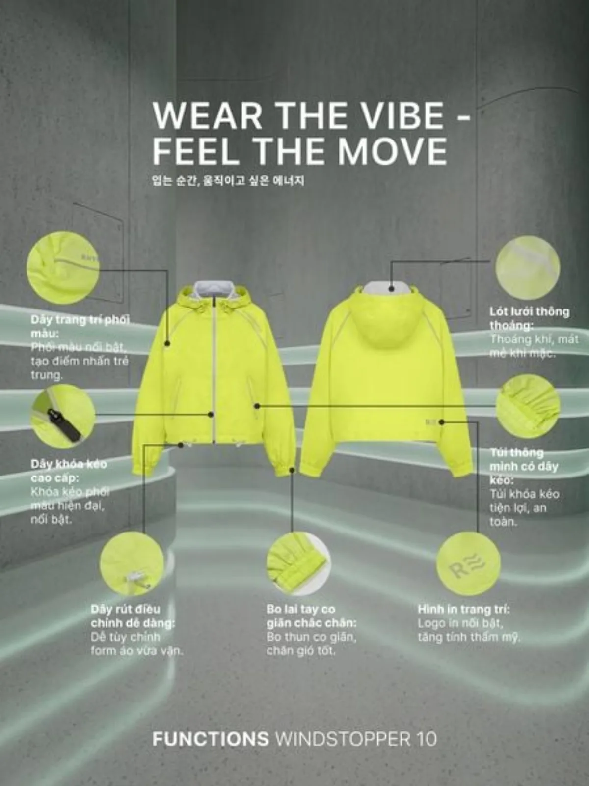 Áo Khoác Dù Nữ Dáng Lửng Chống Nắng Trượt Nước Windstopper 10 LIMEORANGE OO26267101