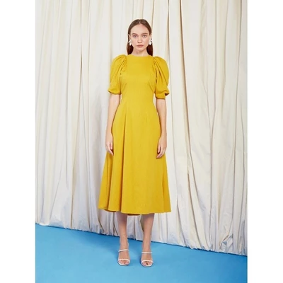 COCO SIN - Đầm Midi Vàng Tay Phồng