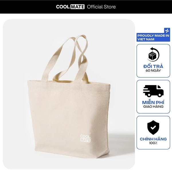 Túi Tote Canvas màu Be in logo Coolmate Unisex Coolmate