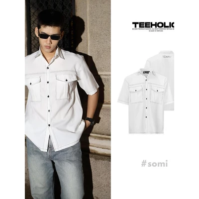 Áo Sơ Mi Unisex Túi Hộp Màu Trắng Vải Cao Cấp Đứng Form Local Brand Teeholic - Thsa1