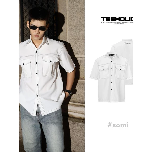Áo Sơ Mi Unisex Túi Hộp Màu Trắng Vải Cao Cấp Đứng Form Local Brand Teeholic - Thsa1