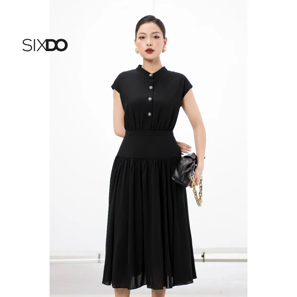 Đầm đen xòe cổ đức ngắn tay SIXDO (BLack Woven Mdi Dress)