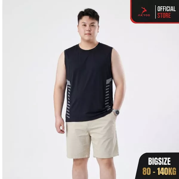 Áo Ba Lỗ Nam Big Size Akyoo 80 - 140kg Thể Thao Khỏe Khắn,Rộng Rãi Thoáng Mát,Vận Động Thoải Mái - BL TT DEN IN