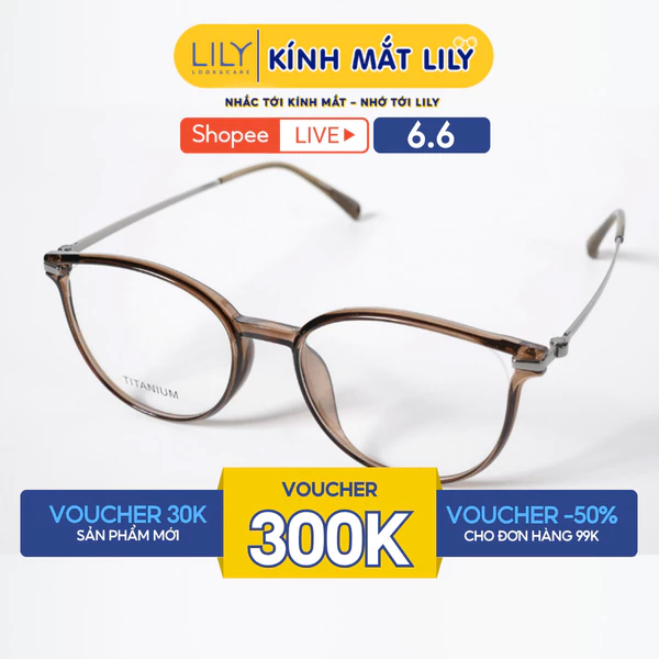 Gọng kính mắt mèo nam nữ LILYEYEWEAR chất liệu nhựa phối càng Titan cao cấp kiểu dáng hiện dại thời trang 57031