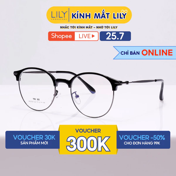 Gọng kính cận nam nữ LILYEYEWEAR mắt kính tròn gọng kính kim loại màu sắc thời trang 272336