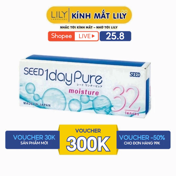 Lens 1 ngày ( Không kèm khay)  LILYEYEWEAR kính áp tròng cận không màu SEED 1dayPure moisture số 1 Nhật Bản độ tới 6.5