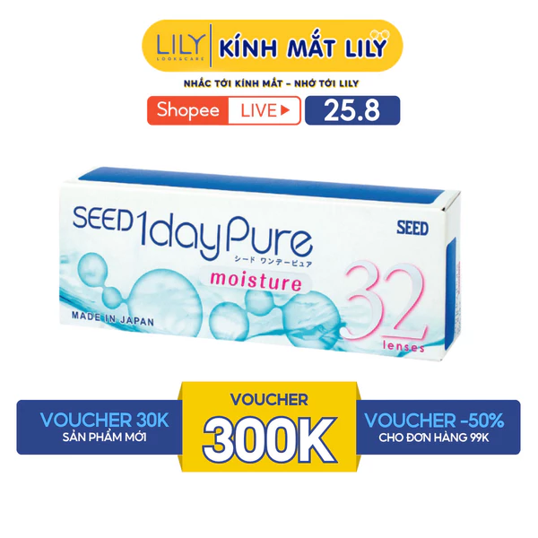 COMBO 5 chiếc Lens LILYEYEWEAR kính áp tròng cận không màu SEED Moisture số 1 Nhật Bản độ tới 8.0