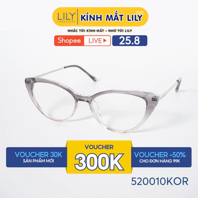 Gọng kính mắt mèo nam nữ LILYEYEWEAR chất liệu nhựa phối càng kim loại cao cấp kiểu dáng hiện đại thời trang 520010KOR