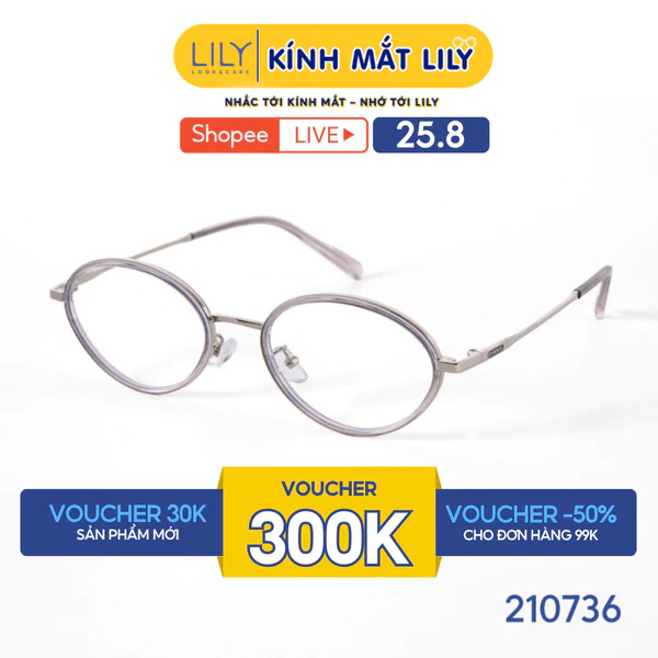 Kính mắt Oval thời trang nam nữ LILYEYEWEAR chất liệu nhựa cao cấp chắc chắn kiểu dáng hiện đại thanh lịch 210736