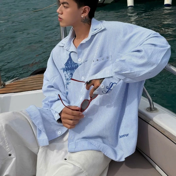 Áo Sơ Mi Kẻ Sọc Đi Biển Unisex Form Rộng ( Fool’s Star Shirt Uncover )
