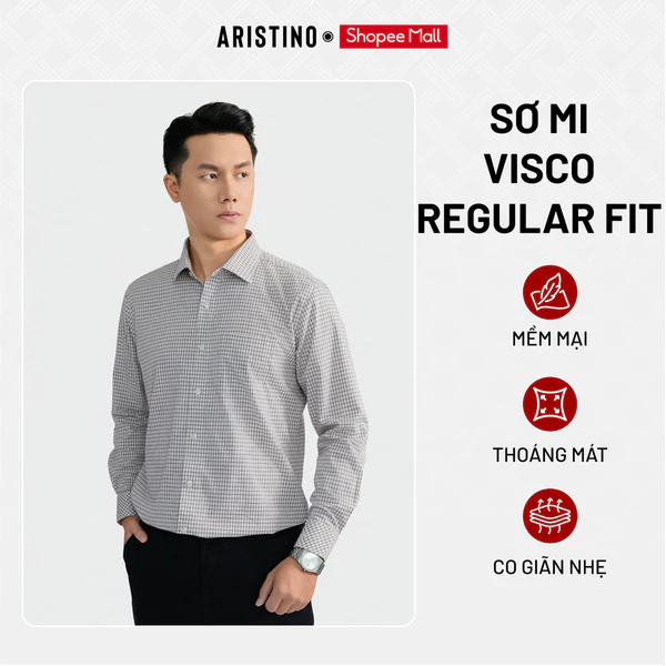 Áo Sơ Mi Nam Be Kẻ Aristino Regular Fit, có túi ngực, chất liệu sợi tre an toàn với da ALS1510S2