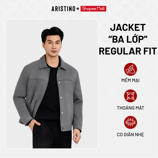 ARISTINO Áo Khoác Da Lộn Nam Regular Fit Màu Nâu Áo Khoác Nam Cao Cấp, Thiết Kế Thanh Lịch Hiện Đại AJK653EDP01