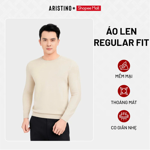 ARISTINO Áo Len Nam Cổ Tròn Regular Fit AWOU01BS0 Cotton Họa Tiết Jacquard Basic Mềm Mại Ấm Áp Thoáng Khí Thấm Hút Giữ M