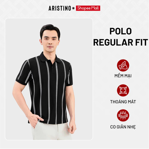 Áo Polo Ngắn Tay Nam Aristino Slim Fit Họa Tiết Sọc Kẻ Dọc Jacquard Tinh Tế Che Mọi Khuyết Điểm APS096FAH2