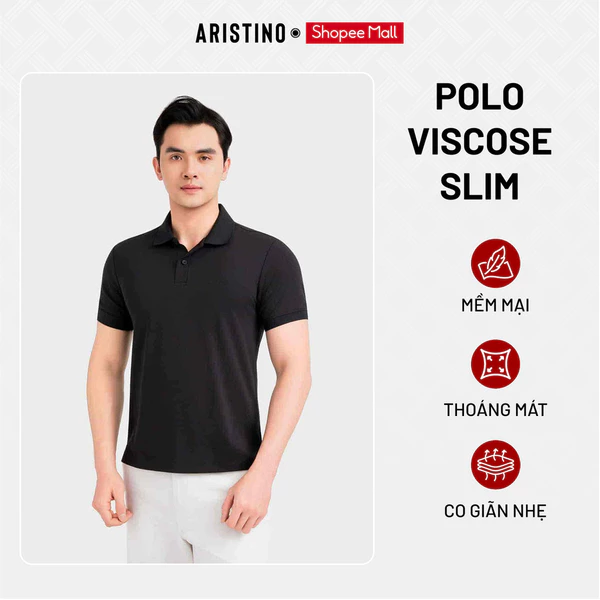 ARISTINO Áo Polo Nam Solid Slim Fit Cao Cấp Thoáng Mát Mềm Mịn APSR01F