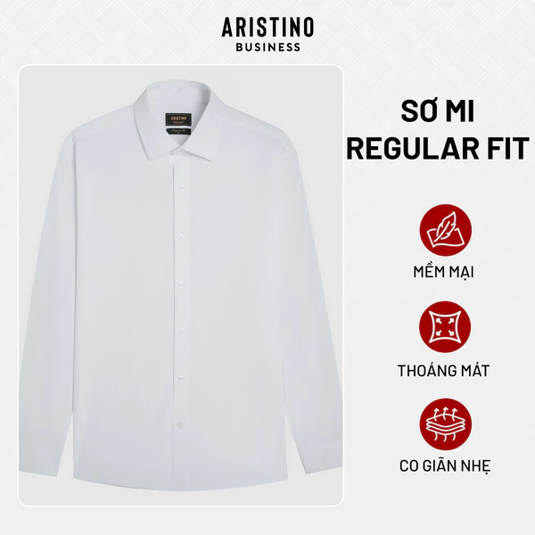 ARISTINO Áo Sơ Mi Nam Trắng Business Regular Fit – Sơ Mi Công Sở Cao Cấp, Phom Thoải Mái Thanh Lịch 1LS1350Z1