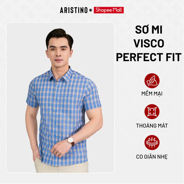 Áo Sơ Mi Nam Xanh Kẻ Aristino Perfect fit ASS111AS3