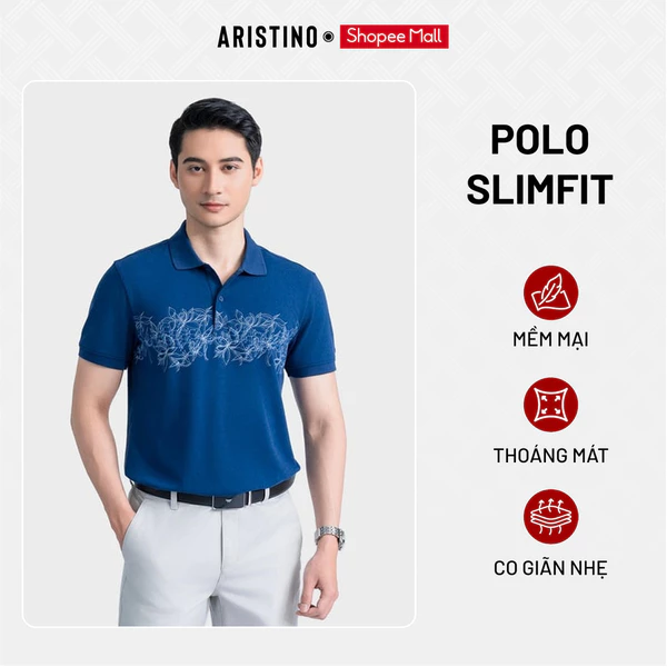 ARISTINO Áo Polo Nam Ngắn Tay Cotton Regular Fit APS097AZ Mềm Mại Thoáng Mát Lịch Lãm