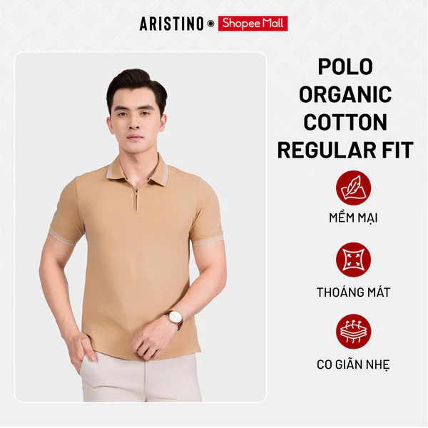 ARISTINO Áo Elite Polo Nam Ngắn Tay Cotton Organic Regular Fit Mềm Mại Thoáng Khí Thấm Hút Co Giãn