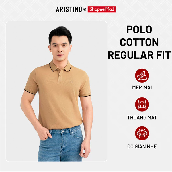 ARISTINO Áo Elite Polo Nam Ngắn Tay Regular Fit APS167S3EC Cotton Mềm Mại Thoáng Khí Kẻ Jacquard Bo Rib
