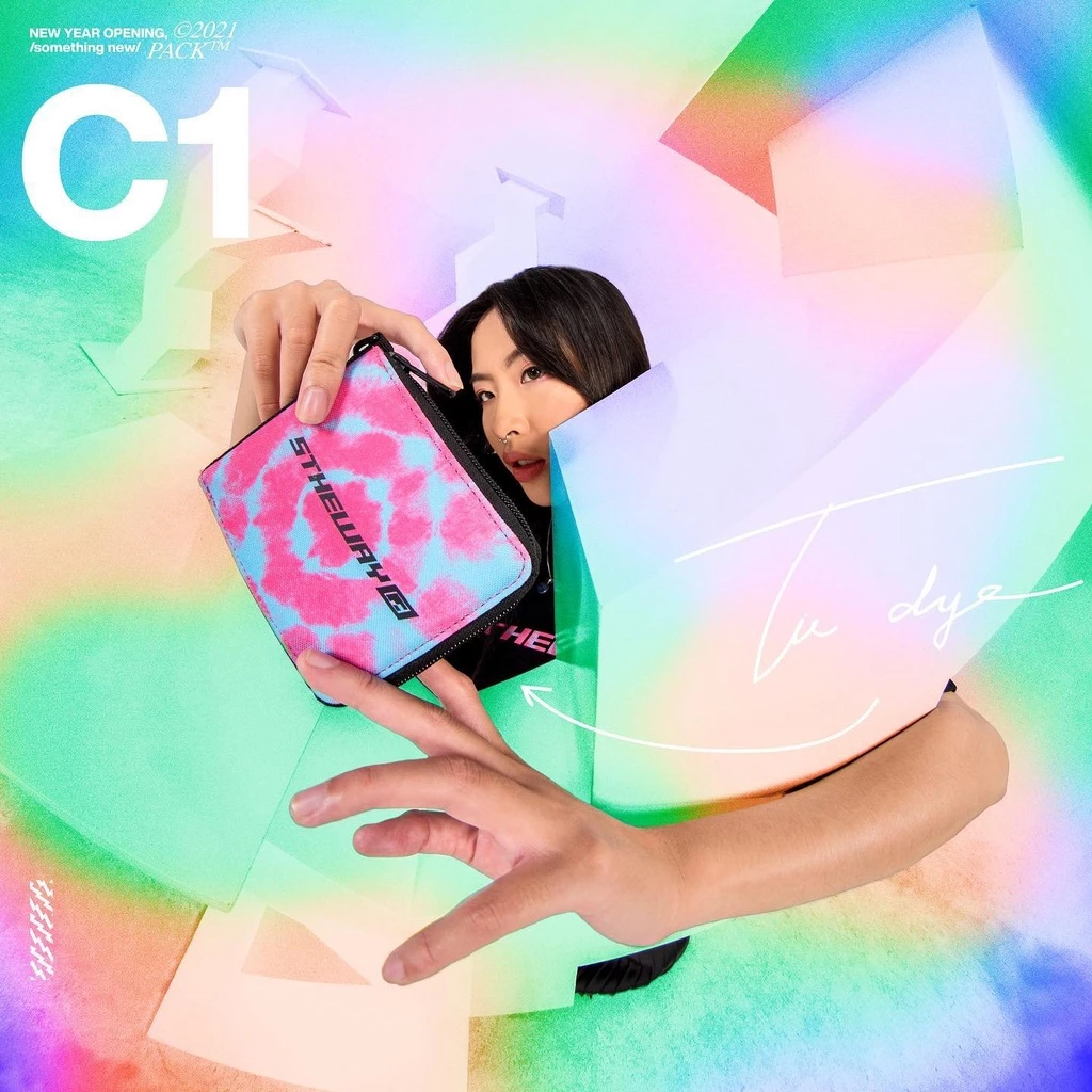 Ví ngắn có Zip kéo 5THEWAY /tie dye/ 3-SIDED ZIP SQUARE WALLET