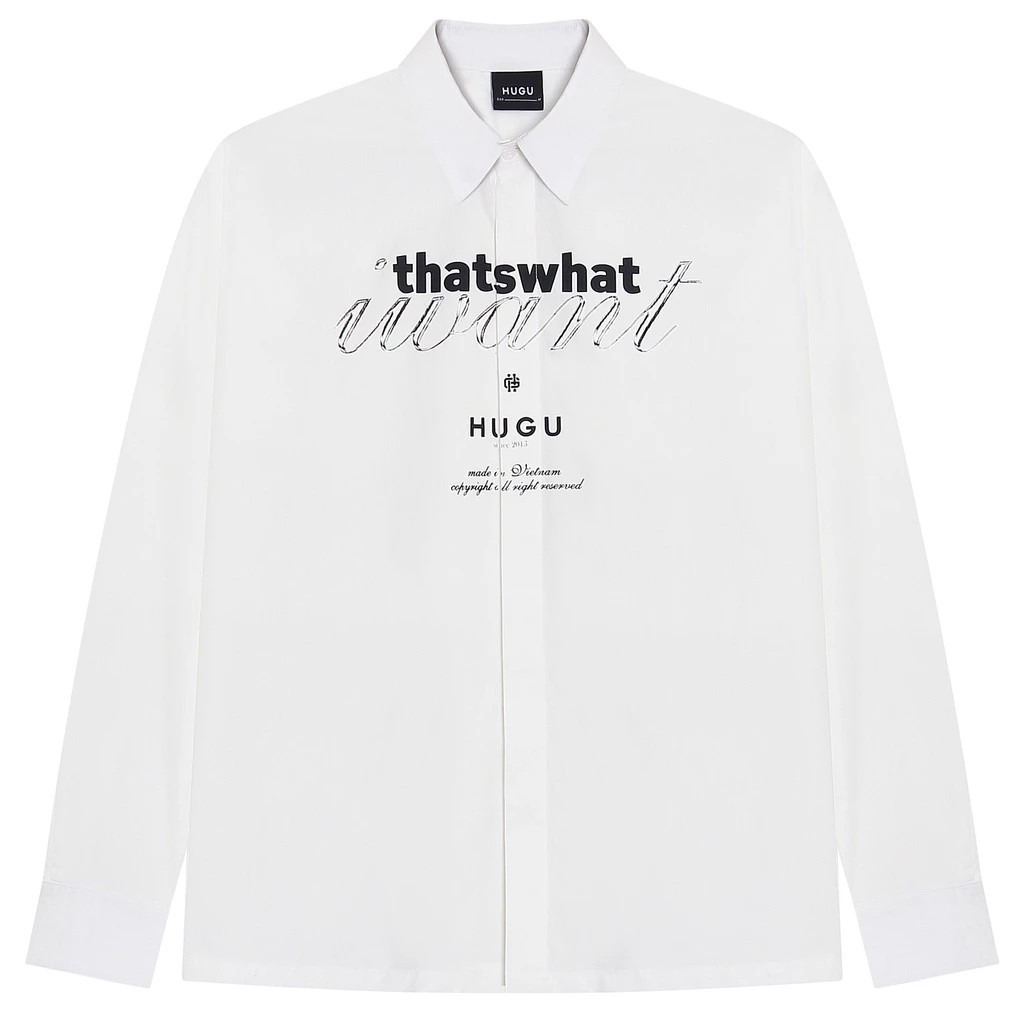 Áo sơ mi tay dài in hình logo HUGU - SATORO - Chất vải ford kate cao cấp thoáng mát - unisex