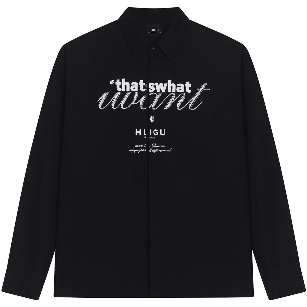 Áo sơ mi tay dài in hình logo HUGU - SATORO - Chất vải ford kate cao cấp thoáng mát - unisex