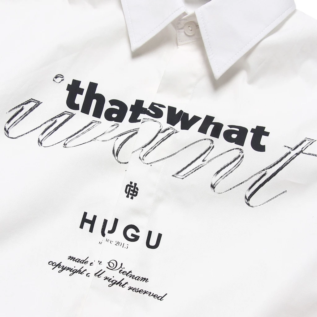 Áo sơ mi tay dài in hình logo HUGU - SATORO - Chất vải ford kate cao cấp thoáng mát - unisex