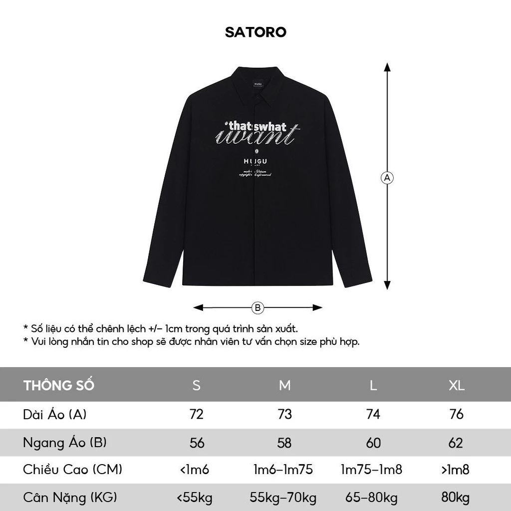 Áo sơ mi tay dài in hình logo HUGU - SATORO - Chất vải ford kate cao cấp thoáng mát - unisex