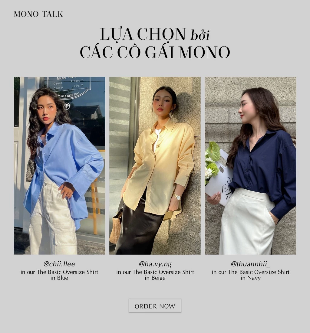 Áo sơ mi Basic Oversize Shirt (form cũ) MONO TALK nhiều màu, mềm mát, hạn chế nhăn T10001FT